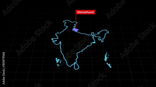Uttarakhand India Map Animation Highlighted State
