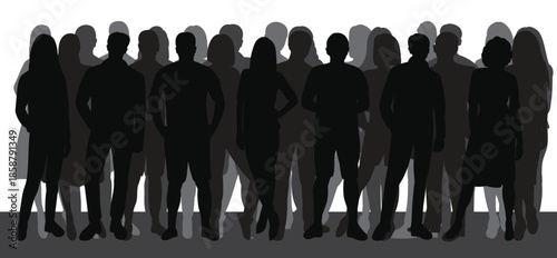 Diverse Group of People Silhouettes Standing Together.