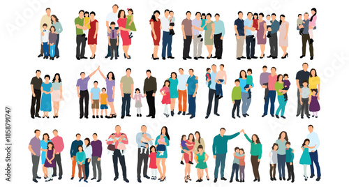 Large diverse group of people standing together in various poses.