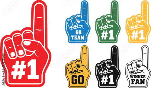 Number 1 (one) fan hand glove with finger raised flat vector icon