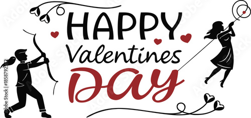 Dancing girl vector silhouette illustration with celebration and love elements