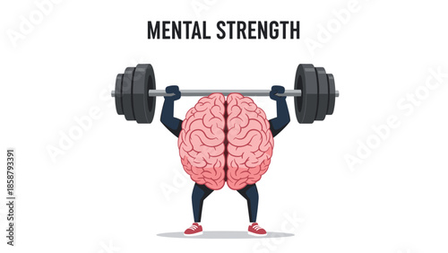 Brain lifting weights to represent mental strength and resilience in a powerful illustration