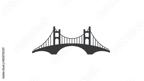 Simple black silhouette of a suspension bridge on white background.