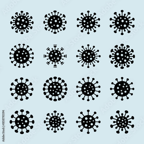 Collection of various virus icons in black color