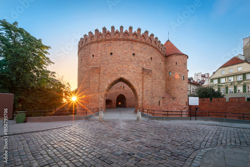 Warsaw Barbican (Barbakan Warszawski) - medieval fortified gateway which is a part of historic fortifications that once encircled Warsaw, Poland