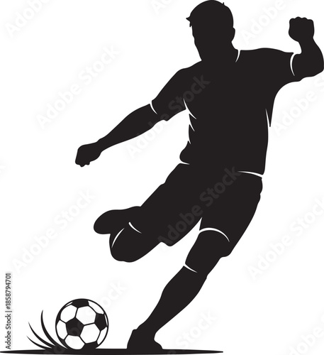 Vector  illustration of Soccer player kicking ball, football action pose, isolated on transparent background