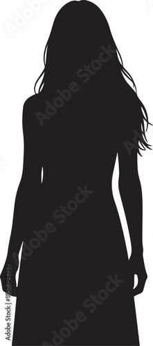 Vector  illustration of Woman with long wavy hair silhouette isolated on transparent background