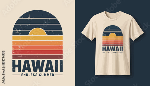 Hawaii T Shirt Design Vector for Print Retro Style Tropical Logo Illustration with Inspirational Quote Typography for Summer Apparel Posters Stickers Merchandise Vacation Island Fashion Graphic