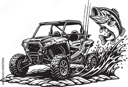 UTV Bass Fishing, utv, offroad,car, vintage, auto, old, vehicle, truck, automobile, antique, design, motor, wheels, illustration, silhouette, vector, wheel, toy, transportation, retro, model, classic,