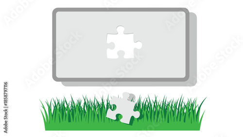 Puzzle piece falling into place on grassy field