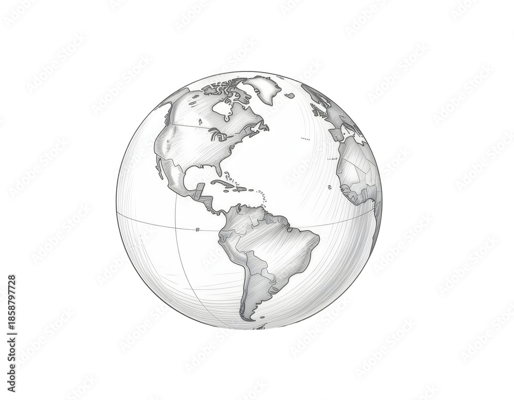 Obraz premium Minimal Globe with Simple Line Design Representing Global Connection, Worldwide Communication, Geography, and Modern International Concept Isolated Cutout