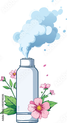 Air Freshener Spray Can Releasing Floral Mist Cloud Fresh Scent Home Fragrance Concept Creative Illustration