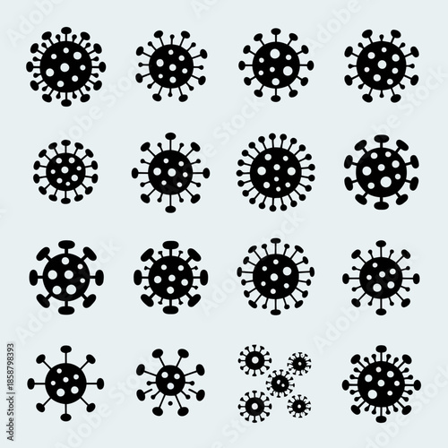 Collection of various virus icons in black and white