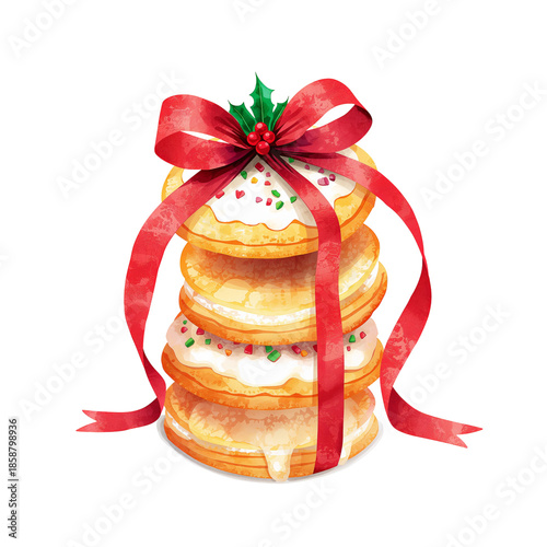 Cookies Stacked With Ribbon for Holiday Celebration on a Festive Background