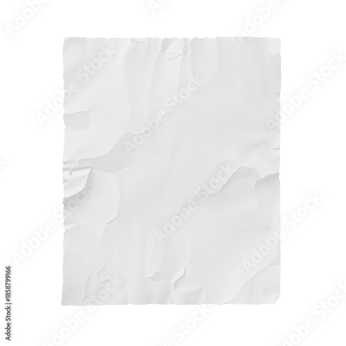Crumpled White Paper Sheet on a Plain Background for Writing or Drawing Tasks
