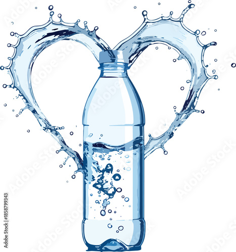 Reusable Water Bottle Tipping with Splash Forming a Heart Shape Representing Eco Friendly Hydration and Sustainability