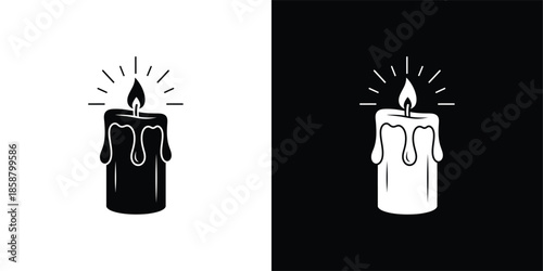 Christmas Candle Vector Icon with Melting Wax and Glowing Flame