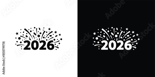 Happy New Year 2026 Sparkling Typography and Festive Fireworks Logo Set