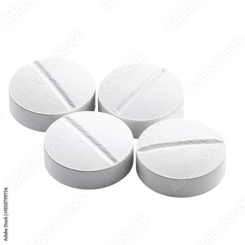 Group of White Round Tablets Scattered on a Flat Surface