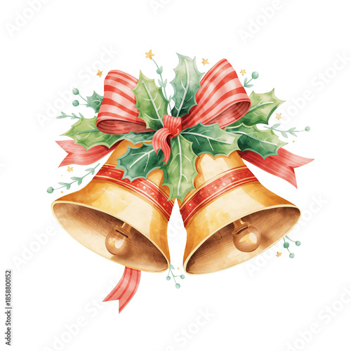 Bells With Holly and Ribbon for Christmas Celebration in Winter Season