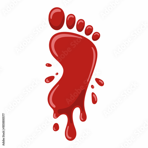 Bloody Footprint Red Vector Realistic Illustration Horror Crime Scene Design Element for Halloween Decoration Spooky Graphic Murder Scene Forensic Evidence Scary Footstep Blood Stain Vector Art