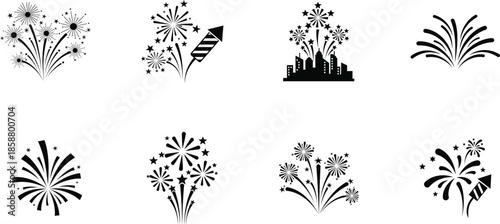 Festive Fireworks Vector Icon Set for New Year and City Celebrations