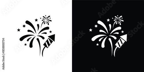 Festive Firework Rocket with Star Explosion and Celebration Sparkles