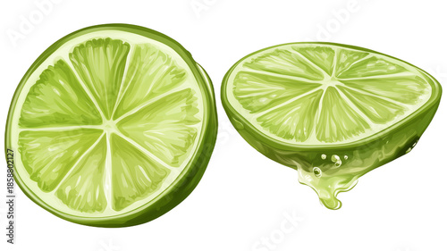 Fresh lime slices with juicy splashes on