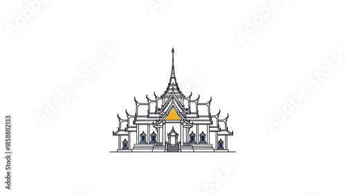 Outline of a traditional building with tiered roofs and ornate central spire
