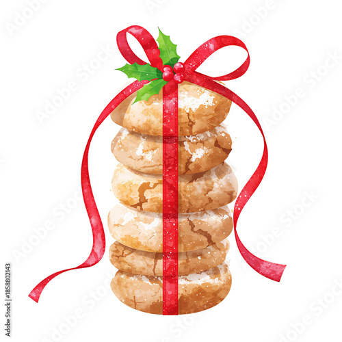 Cookies Stacked With Ribbon for Holiday Celebration on a Festive Background