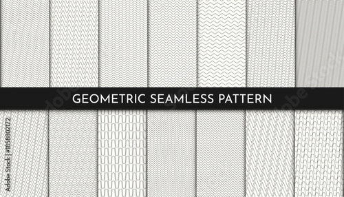 Vector illustration. Seamless backgrounds set. Vintage retro 80s-90s fashion. Funky graphic concept. Geometric linear element. Repeat banner. Print, web template. Minimalist black and white backdrop