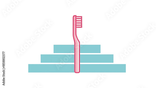 Minimalist graphic of a pink toothbrush against stacked turquoise bars