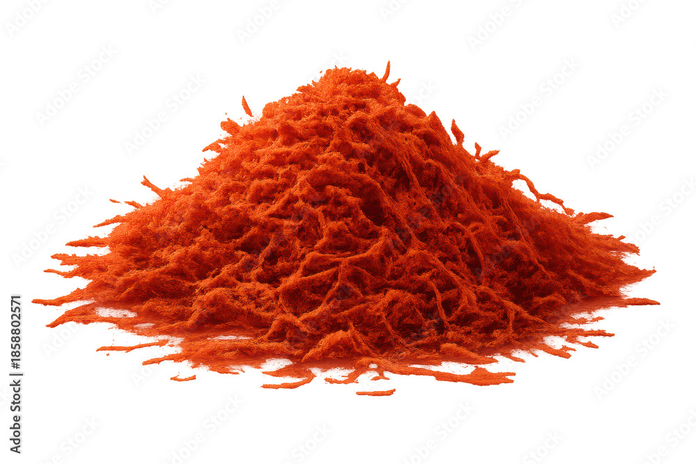 Fototapeta premium Pile of orange powder with transparent background, isolated close-up.