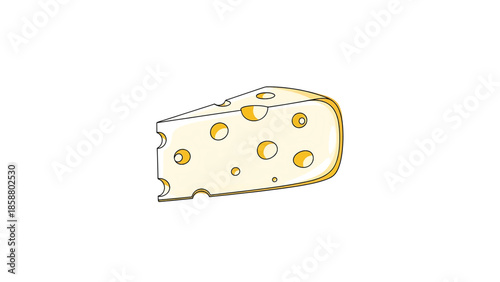 A wedge of Swiss cheese with distinctive holes, rendered in a simple, graphic style
