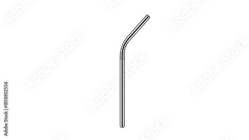Silver metallic straw, bent for convenience, with textured rings