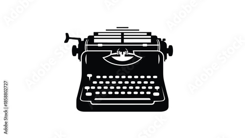 Black silhouette of a vintage typewriter with a carriage and keyboard