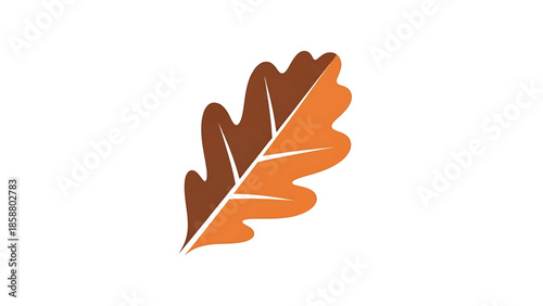 A stylized, two-toned oak leaf in brown and orange against a white background