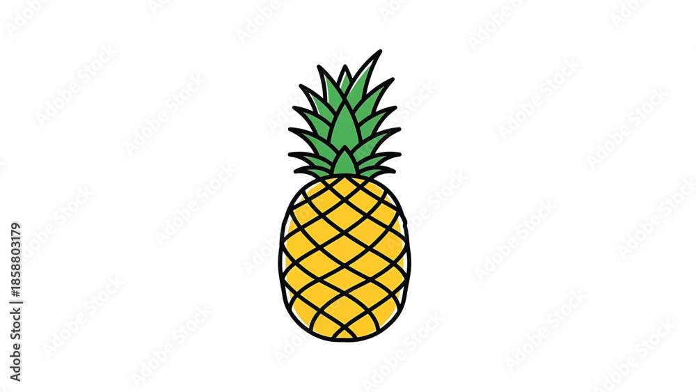 Obraz premium A minimalist, flat-style illustration of a golden pineapple with green leafy crown, set against a white background