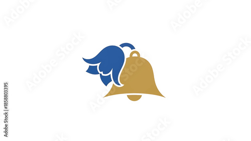 A gold bell with blue floral elements
