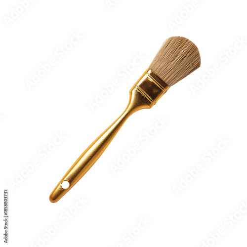 Brush With a Flat Head and Golden Handle on a White Background