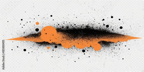 A vibrant art illustration of a goldfish jumping out of water featuring a grunge ink splash and liquid paint splatter texture on a dirty paper pattern wallpaper design