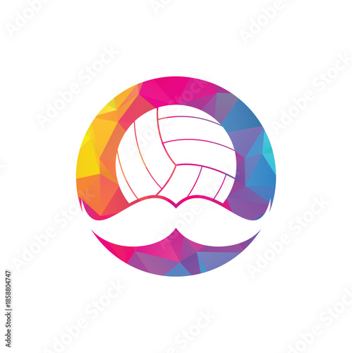 Strong volleyball vector logo design. Moustache and volley ball vector icon design.