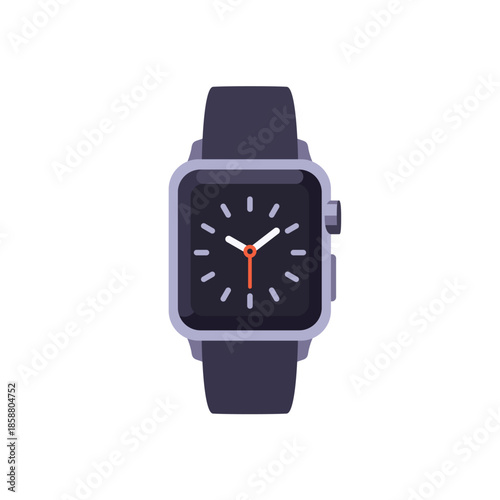 Modern smartwatch with square screen and band, icon, isolated flat style vector illustration
