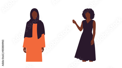 Two women silhouettes one in hijab the other with afro hair
