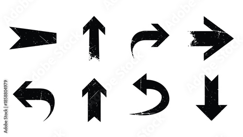 Collection of grunge style black arrows pointing in various directions