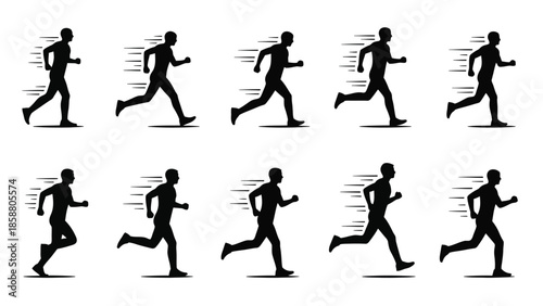 Silhouettes of runners depicting a running cycle in a linear arrangement