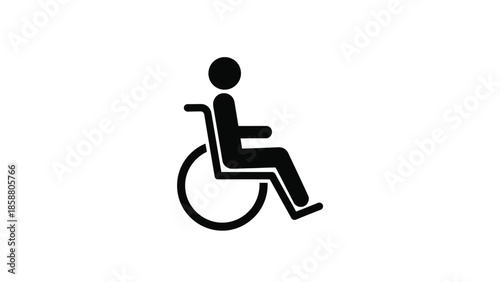A simple black silhouette of a person seated in a wheelchair