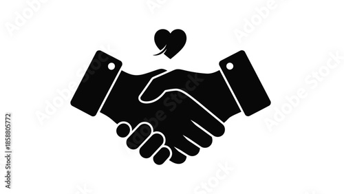 A symbolic handshake with a heart above representing agreement and affection