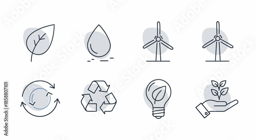 Eco friendly line icons set for environmental sustainability.