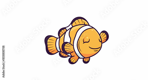 Cute cartoon clownfish with closed eyes and a smile.